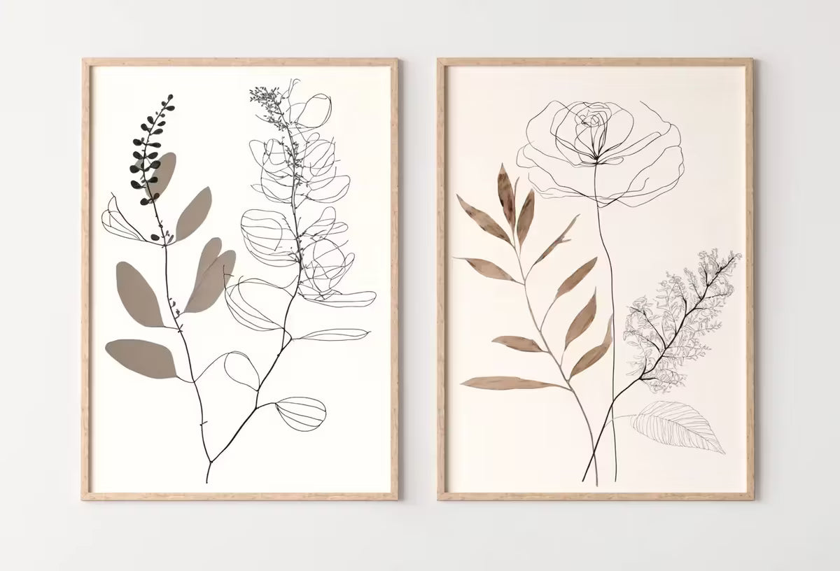 Botanical Line Art Set of 2 Prints. Neutral Wall Art Prints. Plant Prints Minimalist Modern Beige & White Wall Decor. Printable Wall Art. #3 – Printable Wall Art Set