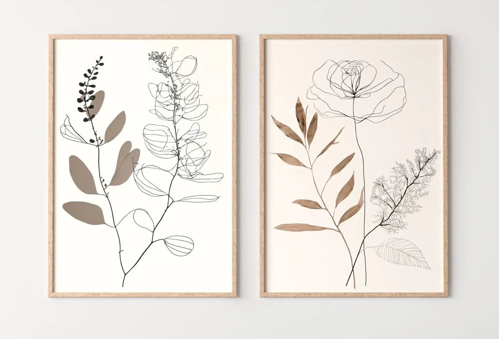 Ensemble de 2 impressions d’art de ligne botanique. Impressions d’art mural neutres. Impressions de plantes minimalistes modernes beige et blanc. Décor mural à imprimer. #3