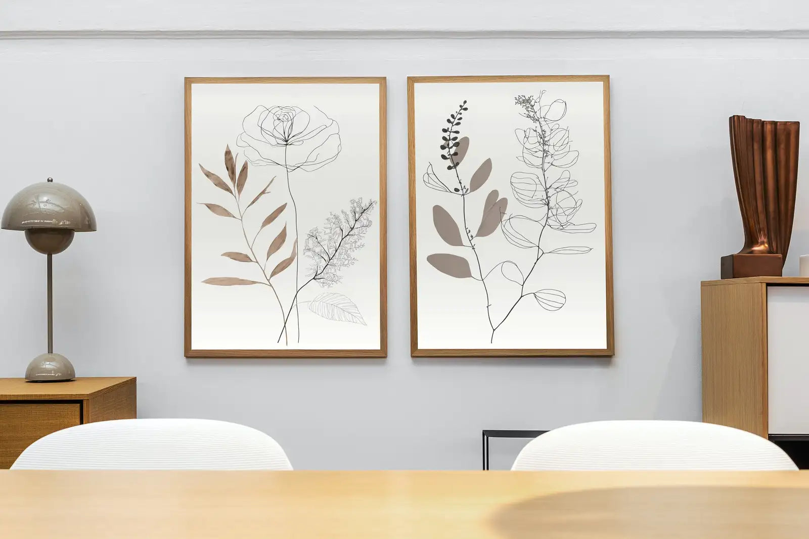 Ensemble de 2 impressions d’art de ligne botanique. Impressions d’art mural neutres. Impressions de plantes minimalistes modernes beige et blanc. Décor mural à imprimer. #3