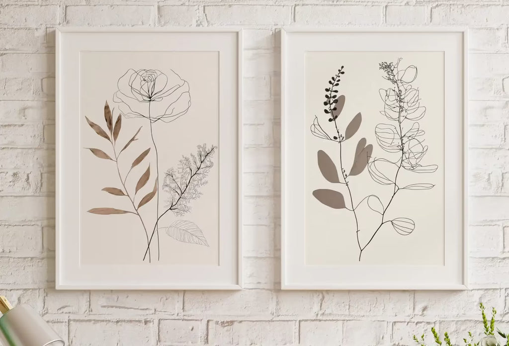 Botanical Line Art Set of 2 Prints. Neutral Wall Art Prints. Plant Prints Minimalist Modern Beige & White Wall Decor. Printable Wall Art. #3 – Printable Wall Art Set