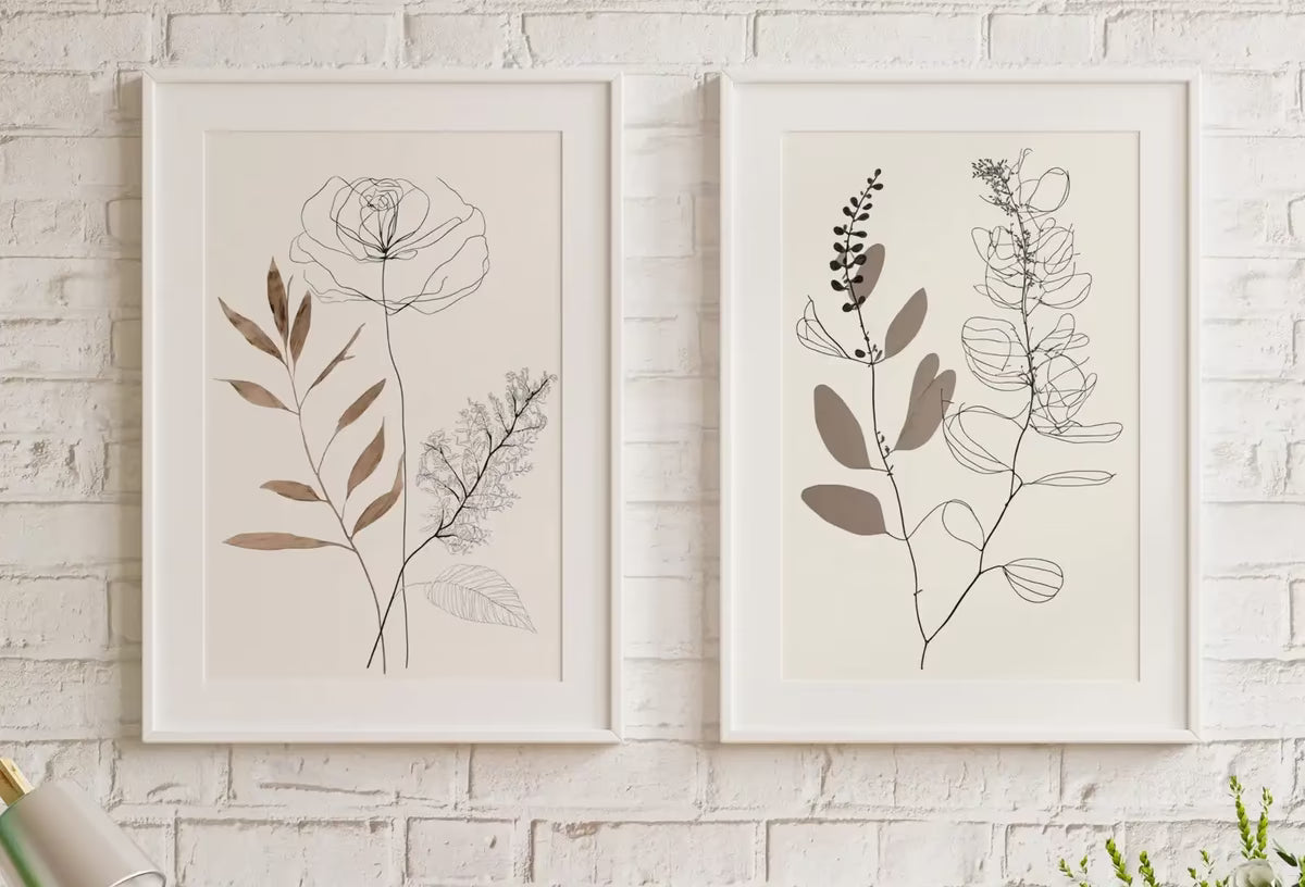 Botanical Line Art Set of 2 Prints. Neutral Wall Art Prints. Plant Prints Minimalist Modern Beige & White Wall Decor. Printable Wall Art. #3 – Printable Wall Art Set