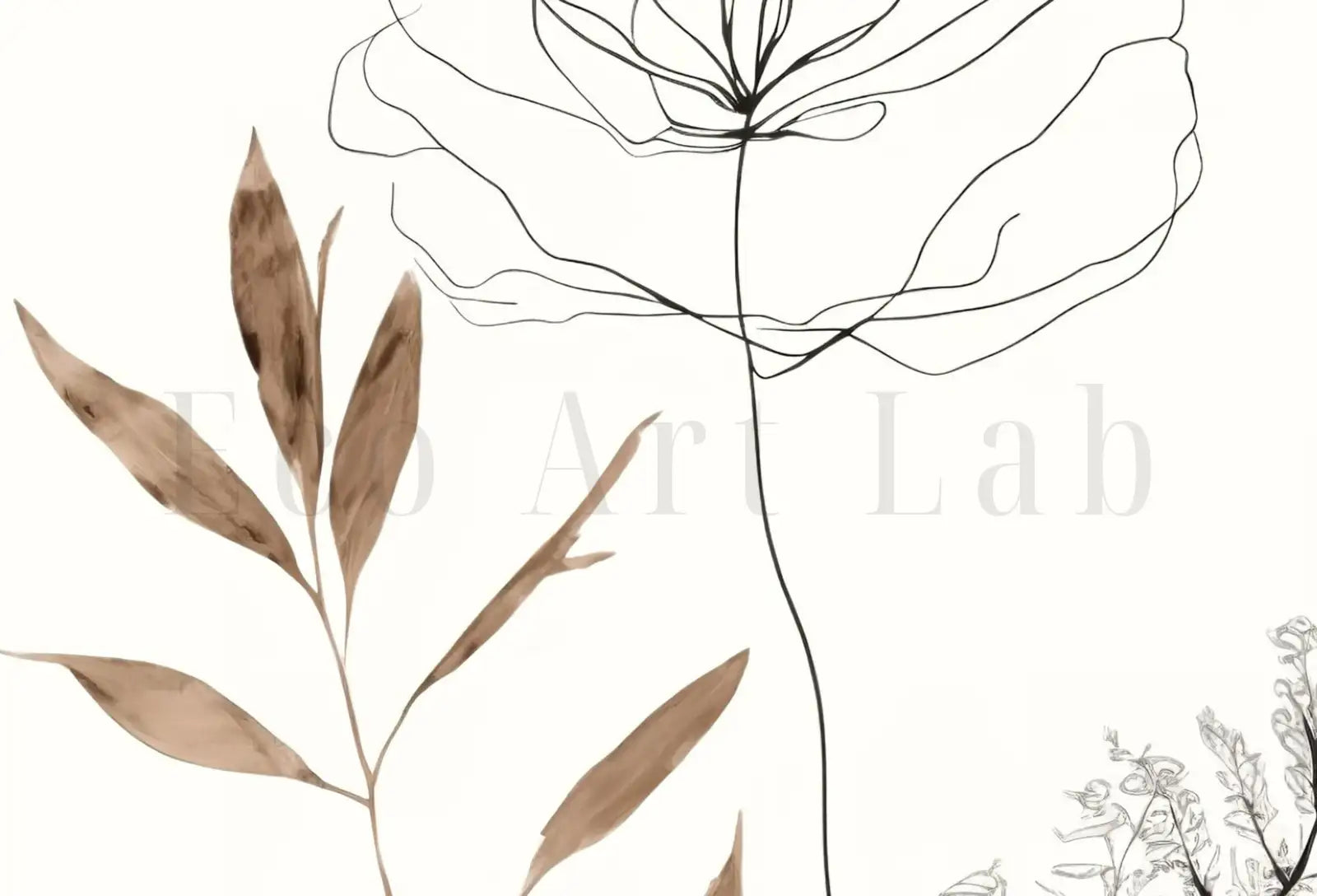 Ensemble de 2 impressions d’art de ligne botanique. Impressions d’art mural neutres. Impressions de plantes minimalistes modernes beige et blanc. Décor mural à imprimer. #3