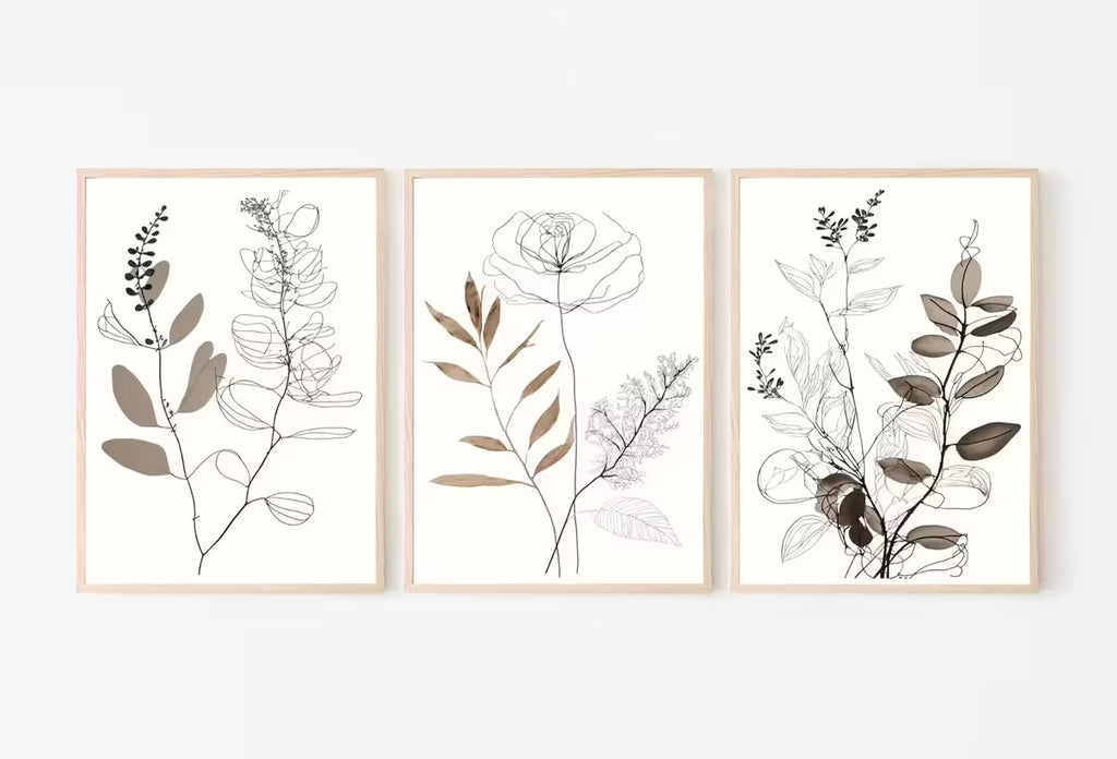 Botanical Line Art Set of 3 Prints. Neutral Wall Art Prints. Plant Prints Minimalist Modern Beige & White Wall Decor. Printable Wall Art. #1 – Printable Wall Art Set