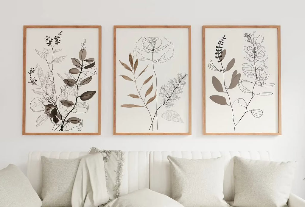 Botanical Line Art Set of 3 Prints. Neutral Wall Art Prints. Plant Prints Minimalist Modern Beige & White Wall Decor. Printable Wall Art. #1 – Printable Wall Art Set