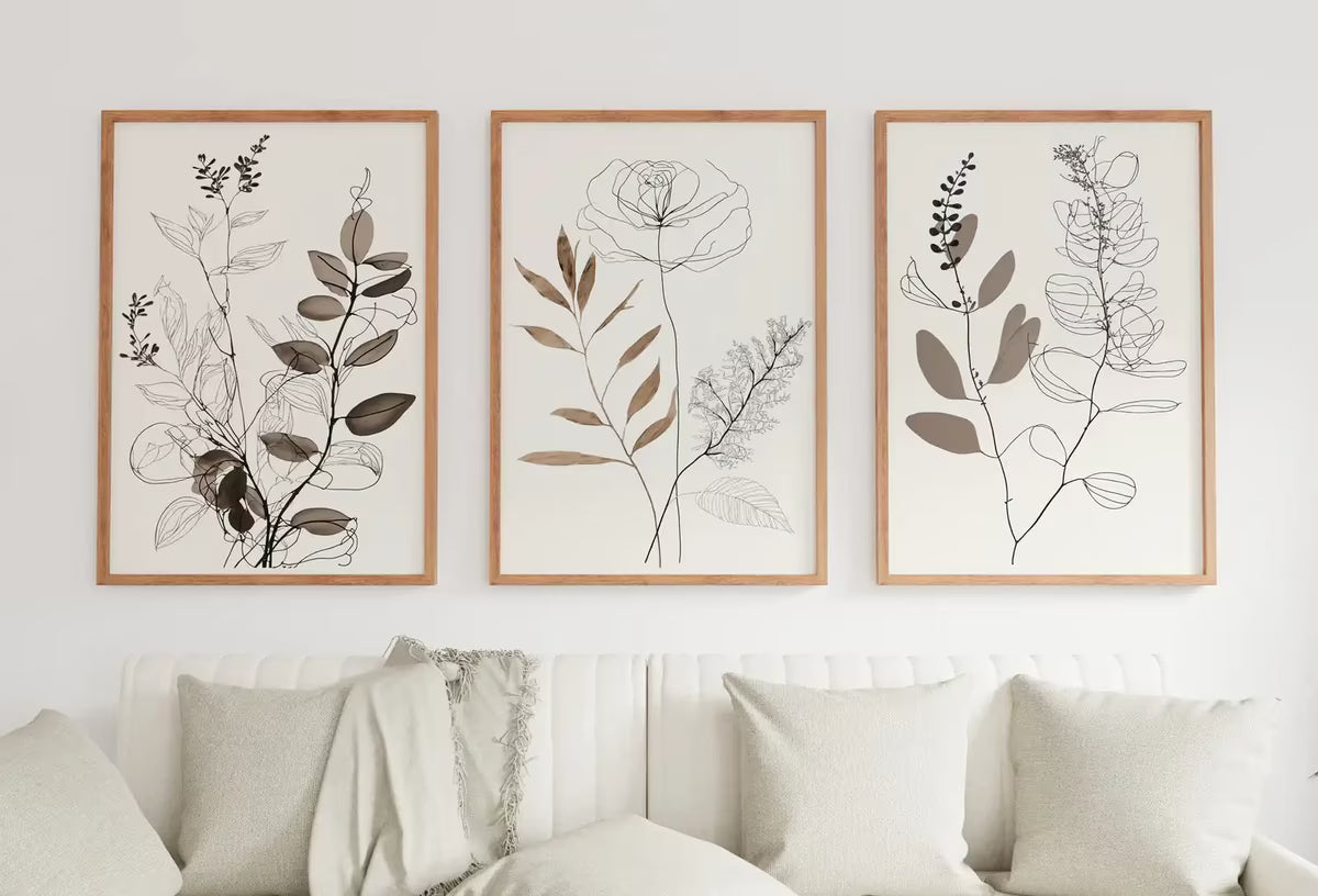 Botanical Line Art Set of 3 Prints. Neutral Wall Art Prints. Plant Prints Minimalist Modern Beige & White Wall Decor. Printable Wall Art. #1 – Printable Wall Art Set