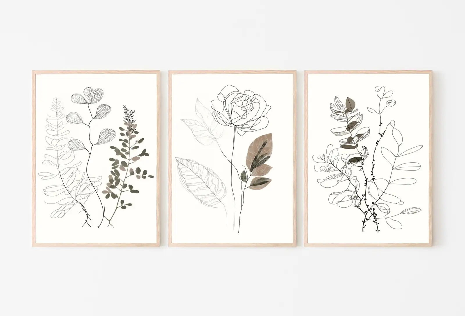 Botanical Line Art Set of 3 Prints. Neutral Wall Art Prints. Plant Prints Minimalist Modern Beige & White Wall Decor. Printable Wall Art. #2 – Printable Wall Art Set (Digital Download) – Digital Download