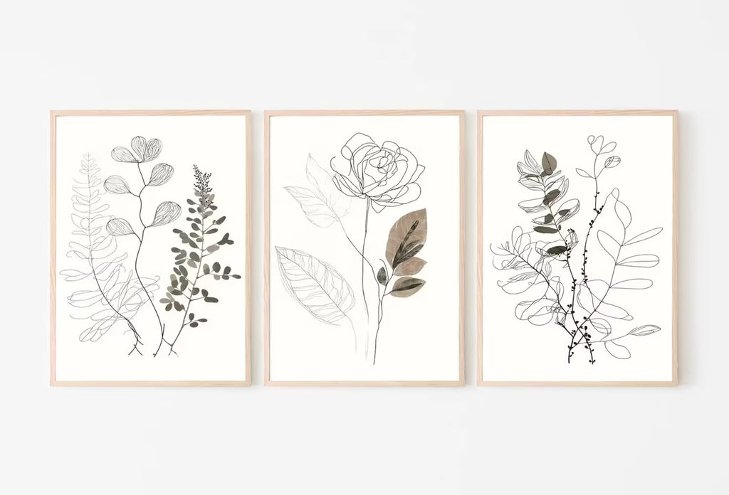 Botanical Line Art Set of 3 Prints. Neutral Wall Art Prints. Plant Prints Minimalist Modern Beige & White Wall Decor. Printable Wall Art. #2 – Printable Wall Art Set