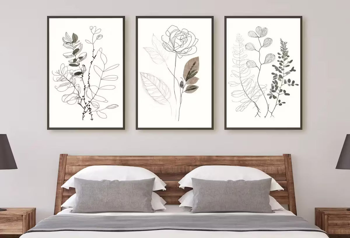 Botanical Line Art Set of 3 Prints. Neutral Wall Art Prints. Plant Prints Minimalist Modern Beige & White Wall Decor. Printable Wall Art. #2 – Printable Wall Art Set