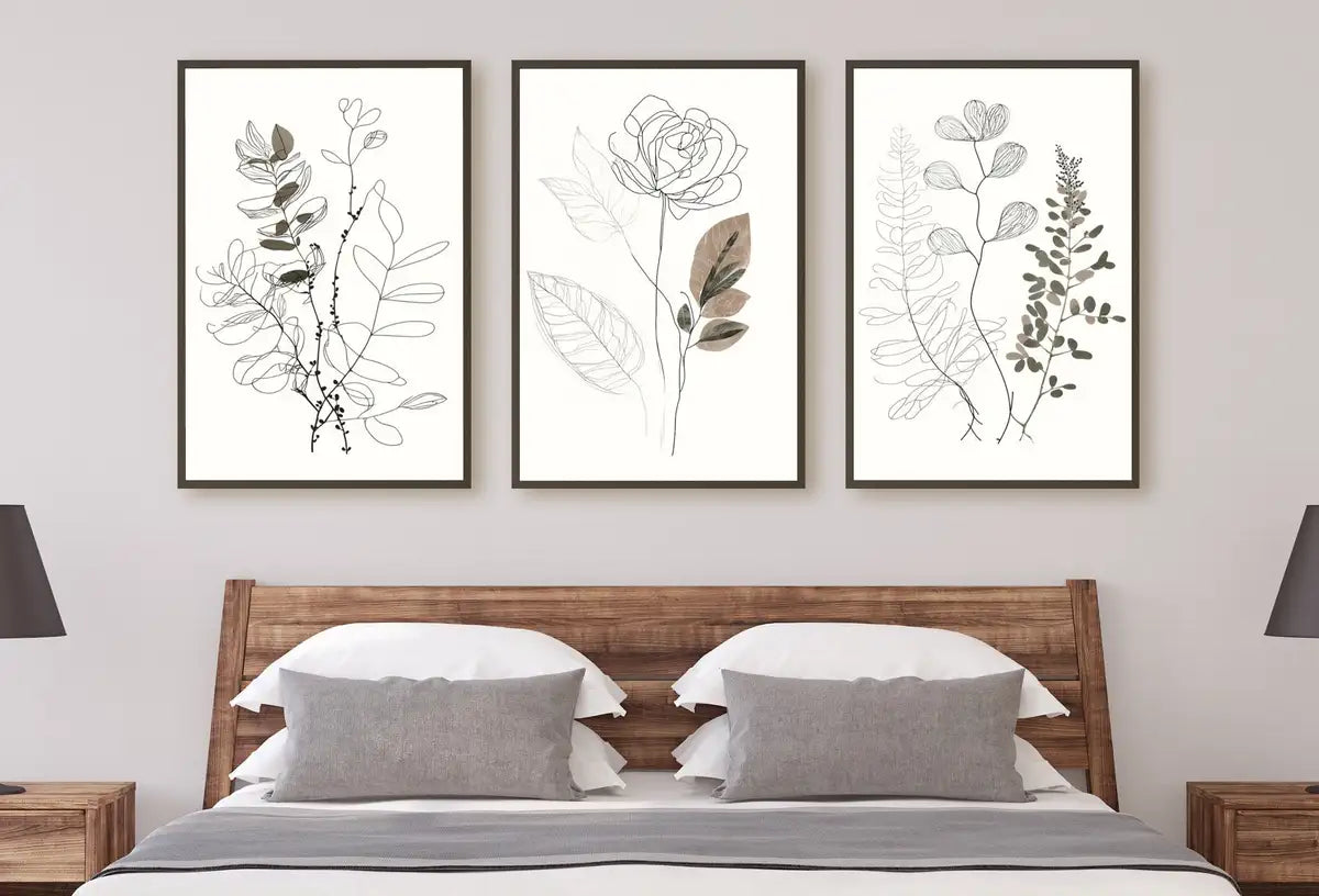 Botanical Line Art Set of 3 Prints. Neutral Wall Art Prints. Plant Prints Minimalist Modern Beige & White Wall Decor. Printable Wall Art. #2 – Printable Wall Art Set (Digital Download) – Digital Download