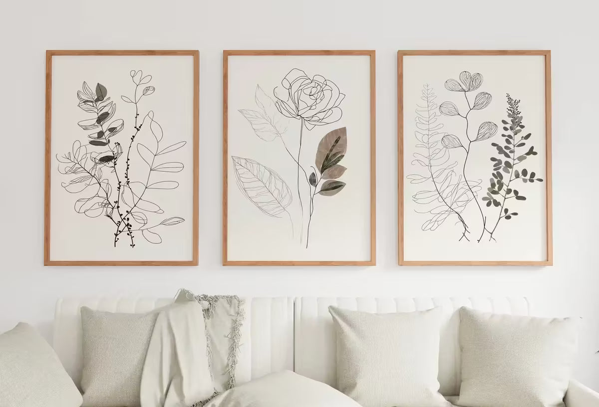 Botanical Line Art Set of 3 Prints. Neutral Wall Art Prints. Plant Prints Minimalist Modern Beige & White Wall Decor. Printable Wall Art. #2 – Printable Wall Art Set