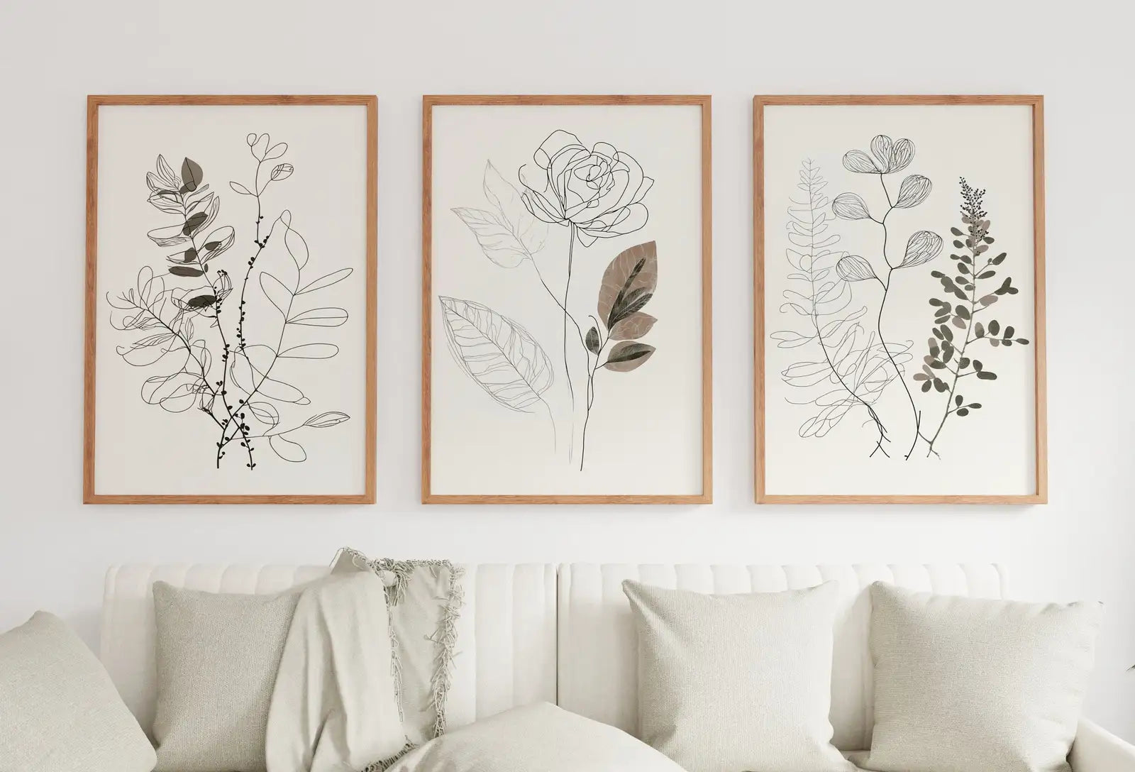 Botanical Line Art Set of 3 Prints. Neutral Wall Art Prints. Plant Prints Minimalist Modern Beige & White Wall Decor. Printable Wall Art. #2 – Printable Wall Art Set (Digital Download) – Digital Download