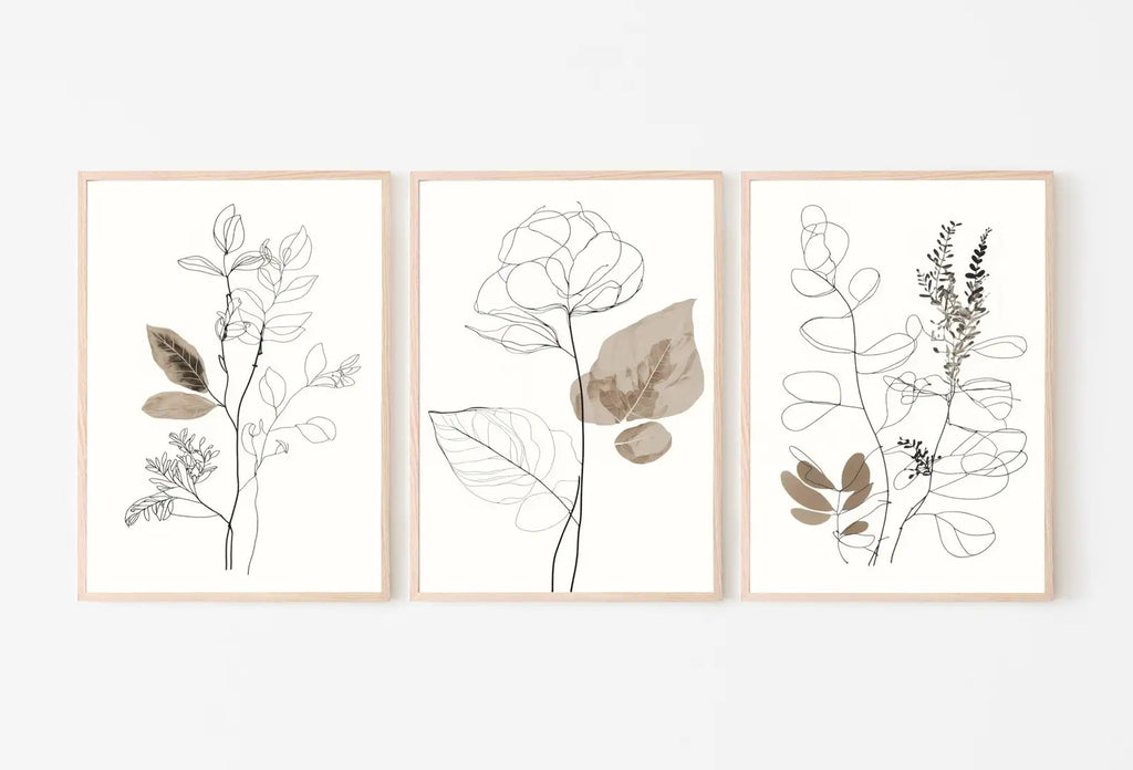 Botanical Line Art Set of 3 Prints. Neutral Wall Art Prints. Plant Prints Minimalist Modern Beige & White Wall Decor. Printable Wall Art. #3 – Printable Wall Art Set (Digital Download) – Digital Download