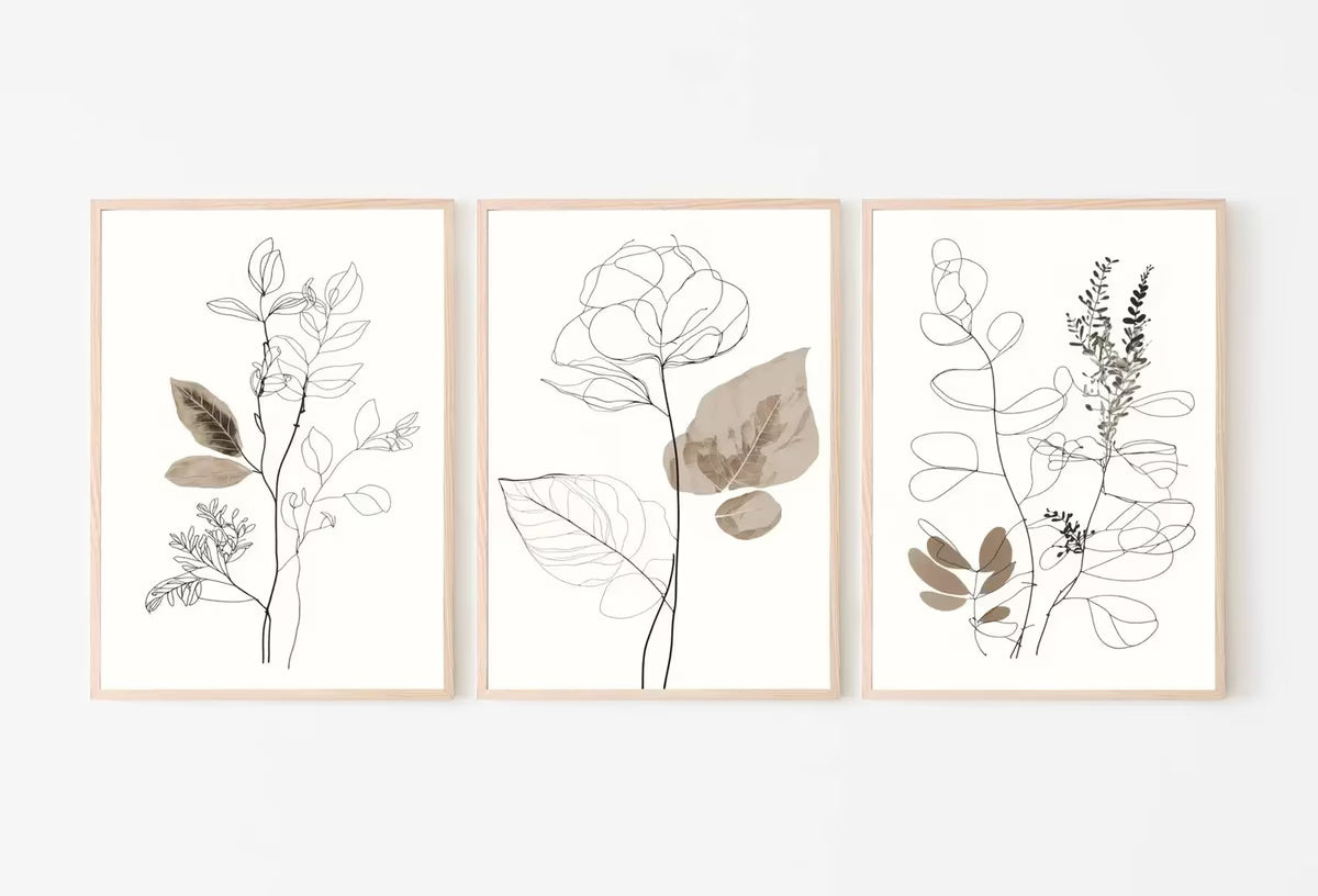 Botanical Line Art Set of 3 Prints. Neutral Wall Art Prints. Plant Prints Minimalist Modern Beige & White Wall Decor. Printable Wall Art. #3 – Printable Wall Art Set