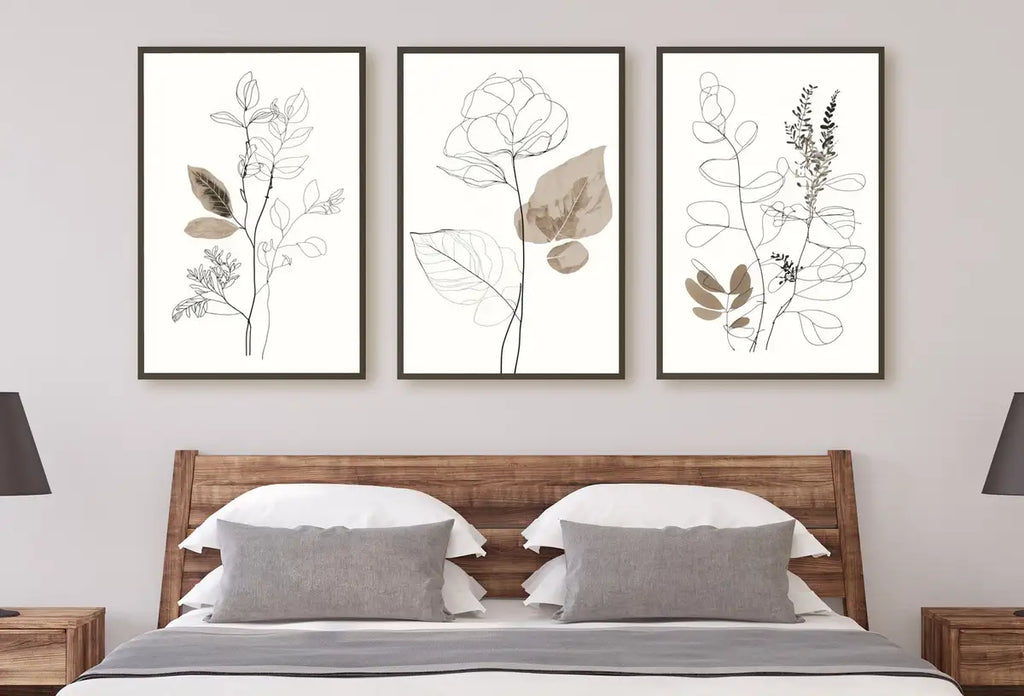 Botanical Line Art Set of 3 Prints. Neutral Wall Art Prints. Plant Prints Minimalist Modern Beige & White Wall Decor. Printable Wall Art. #3 – Printable Wall Art Set (Digital Download) – Digital Download