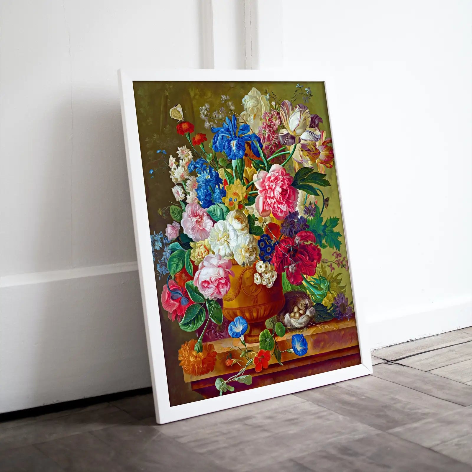 Detail view of artwork from Botanical Painting Still Life Printable Digital Wall Art, Flower Vase Still Art Vintage Print, Antique Retro Style Colorful Instant Download. (variation 1)