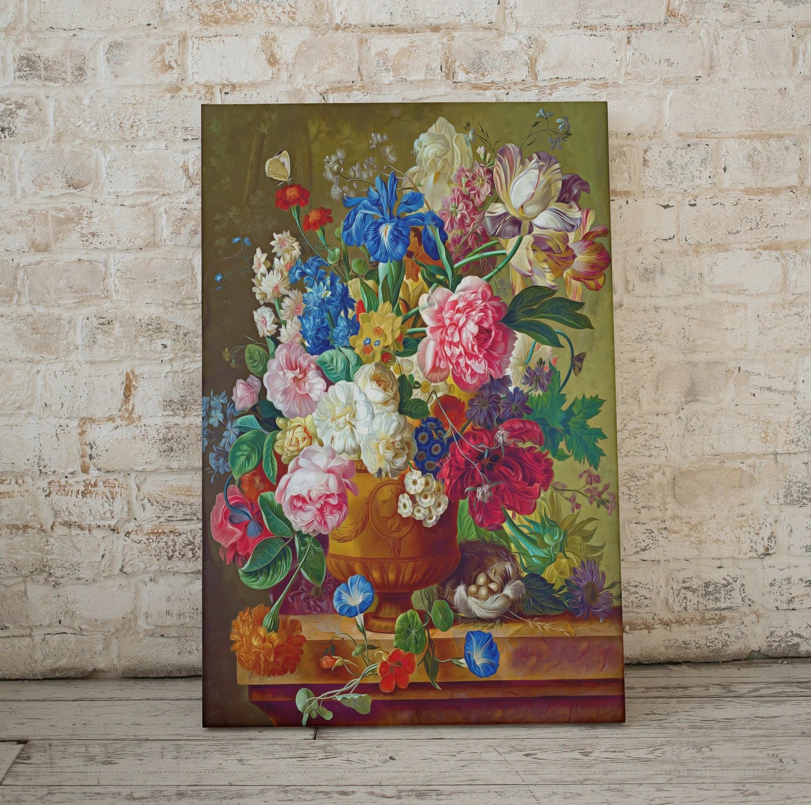 Detail view of artwork from Botanical Painting Still Life Printable Digital Wall Art, Flower Vase Still Art Vintage Print, Antique Retro Style Colorful Instant Download. (variation 2)