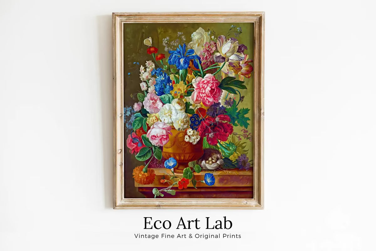Botanical Painting Still Life Printable Digital Wall Art, Flower Vase Still Art Vintage Print, Antique Retro Style Colorful Instant Download – Printable Wall Art
