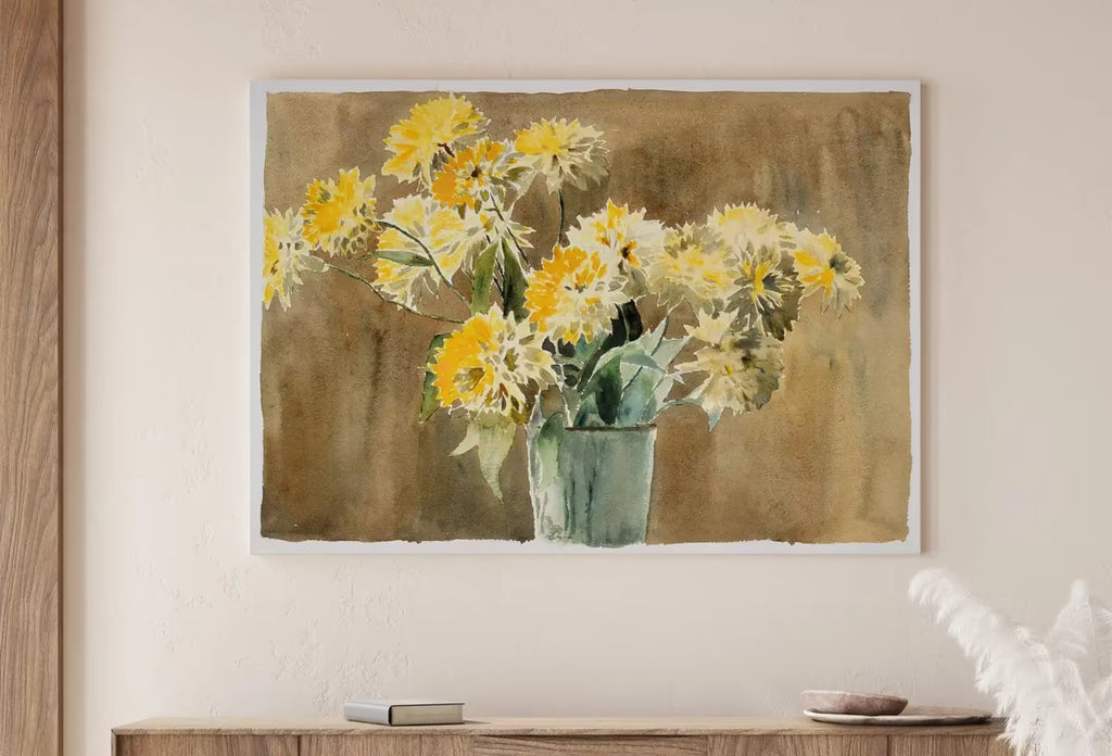 Botanical Painting Still Life Printable Digital Wall Art. Yellow Flowers Vase Still Art Vintage Print, Antique Retro Style Instant Download – Printable Wall Art