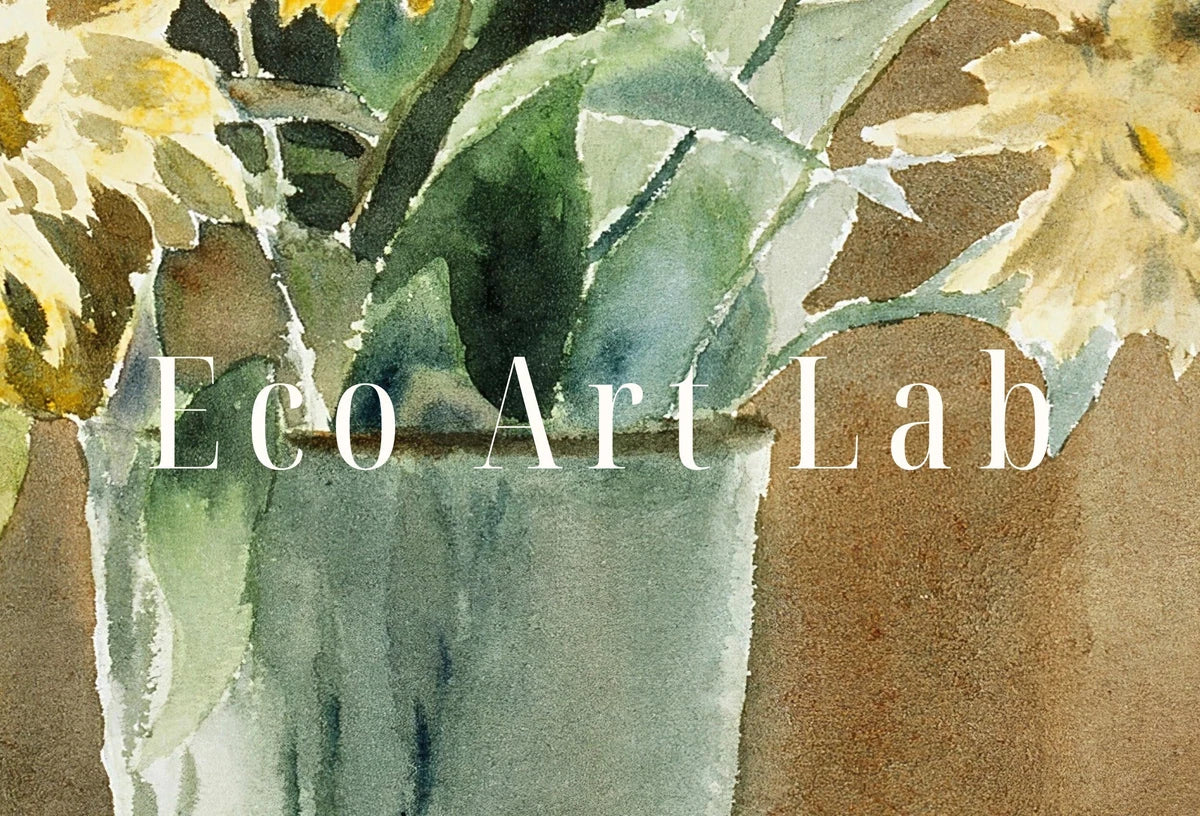 Detail view of artwork from Botanical Painting Still Life Printable Digital Wall Art. Yellow Flowers Vase Still Art Vintage Print, Antique Retro Style Instant Download. (variation 2)