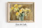 Framed view of Botanical Painting Still Life Printable Digital Wall Art. Yellow Flowers Vase Still Art Vintage Print, Antique Retro Style Instant Download – printable wall art digital download.