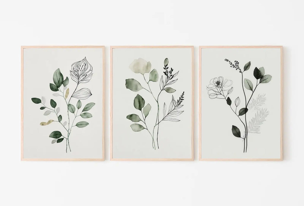 Included artwork preview showing first selection of artworks from Botanical Print Set of 3. Sage Green Gallery Wall Art. Boho Wild Flowers Printable Art. Abstract Line Art. Watercolor Floral Minimalist #2.