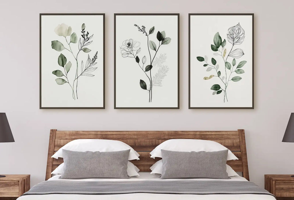 Detail view of artwork from Botanical Print Set of 3. Sage Green Gallery Wall Art. Boho Wild Flowers Printable Art. Abstract Line Art. Watercolor Floral Minimalist #2. (variation 1)