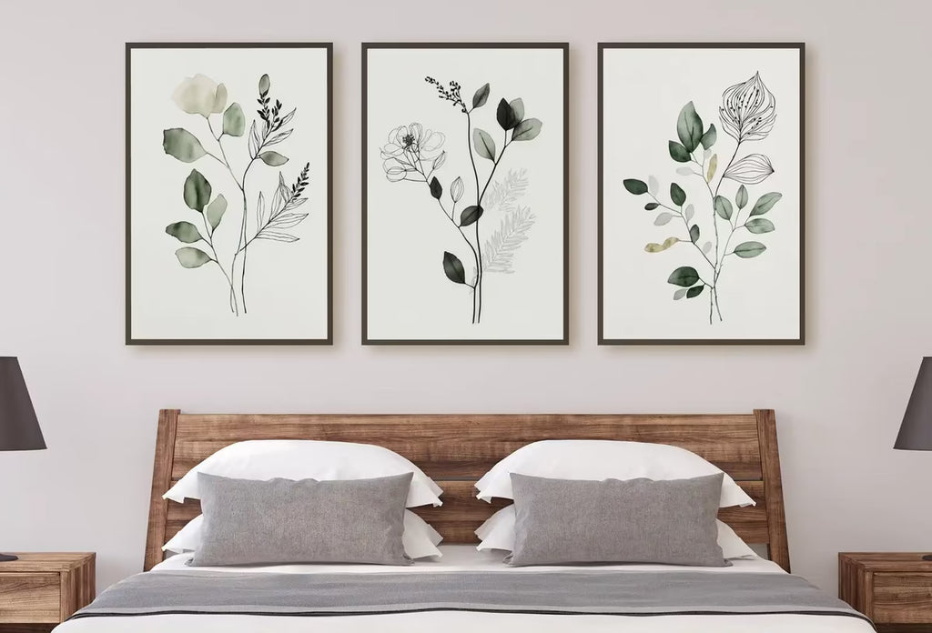 Botanical Print Set of 3. Sage Green Gallery Wall Art. Boho Wild Flowers Printable Art. Abstract Line Art. Watercolor Floral Minimalist #2 – Printable Wall Art Set