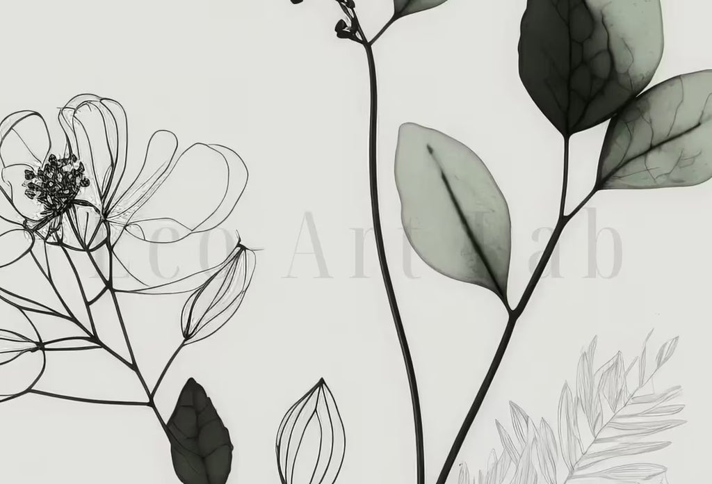 Botanical Print Set of 3. Sage Green Gallery Wall Art. Boho Wild Flowers Printable Art. Abstract Line Art. Watercolor Floral Minimalist #2 – Printable Wall Art Set