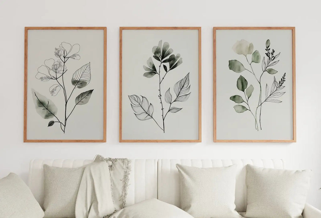 Detail view of artwork from Botanical Print Set of 3. Sage Green Gallery Wall Art. Boho Wild Flowers Printable Art. Abstract Line Art. Watercolor Floral Minimalist #3. (variation 1)