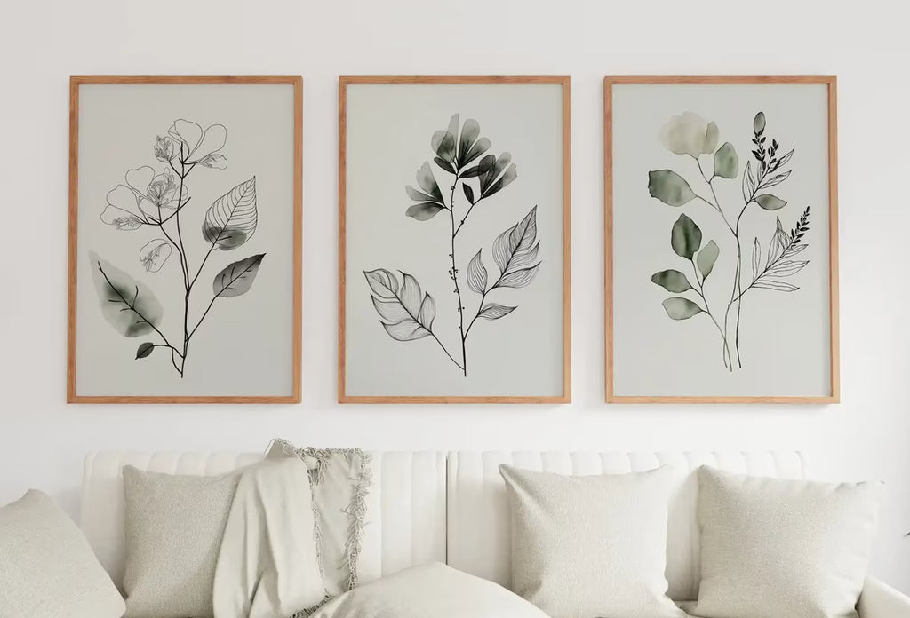 Botanical Print Set of 3. Sage Green Gallery Wall Art. Boho Wild Flowers Printable Art. Abstract Line Art. Watercolor Floral Minimalist #3 – Printable Wall Art Set