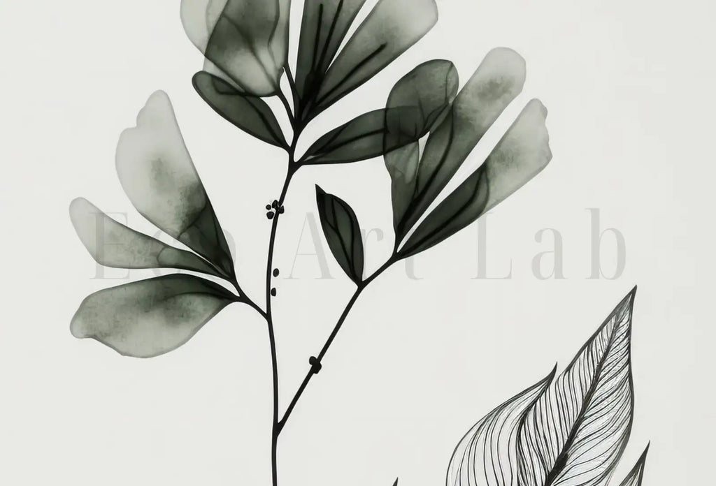 Detail view of artwork from Botanical Print Set of 3. Sage Green Gallery Wall Art. Boho Wild Flowers Printable Art. Abstract Line Art. Watercolor Floral Minimalist #3. (variation 2)