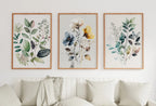 Framed view of Botanical Print Set of 3. Watercolor Gallery Wall Art. Floral Printable Line Art. Wild Flowers Bouquet Art. Minimal Boho Floral Prints. #1 – printable wall art digital download.