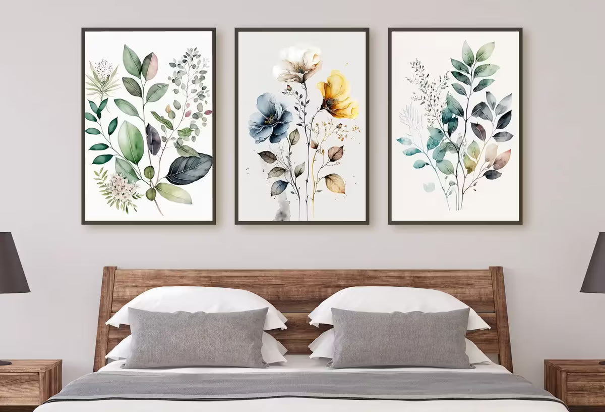 Botanical Print Set of 3. Watercolor Gallery Wall Art. Floral Printable Line Art. Wild Flowers Bouquet Art. Minimal Boho Floral Prints. #1 – Printable Wall Art Set