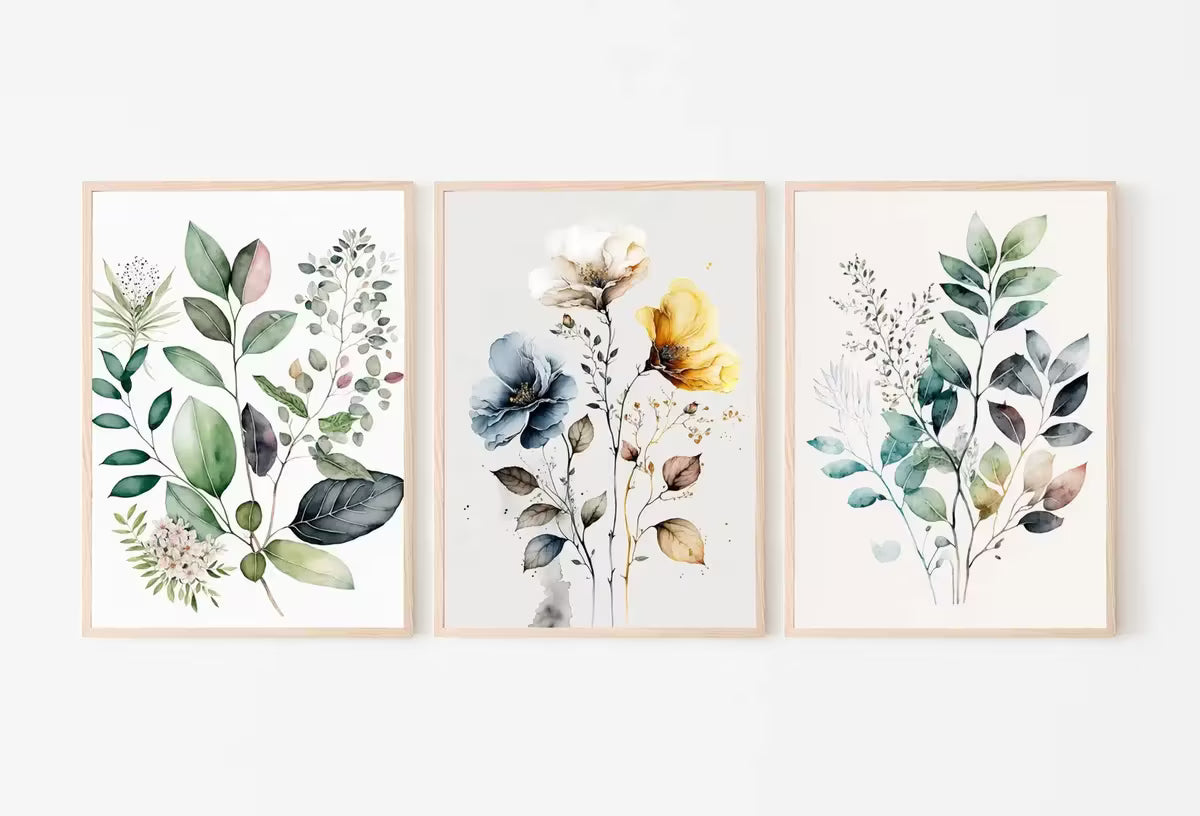 Botanical Print Set of 3. Watercolor Gallery Wall Art. Floral Printable Line Art. Wild Flowers Bouquet Art. Minimal Boho Floral Prints. #1 – Printable Wall Art Set