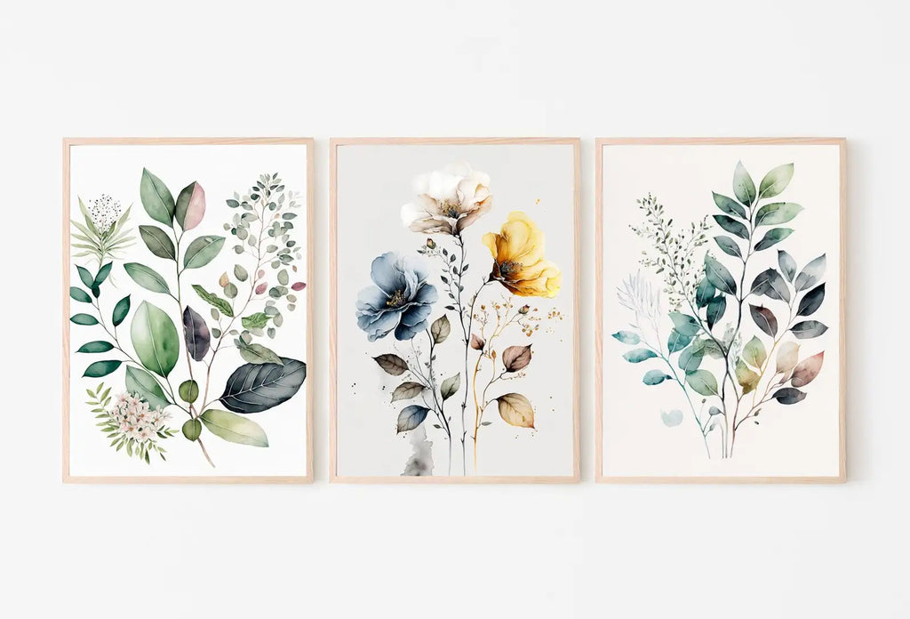 Detail view of artwork from Botanical Print Set of 3. Watercolor Gallery Wall Art. Floral Printable Line Art. Wild Flowers Bouquet Art. Minimal Boho Floral Prints. #1. (variation 1)