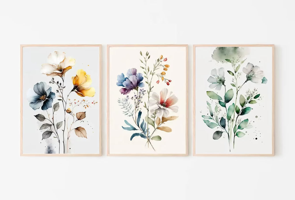 Botanical Print Set of 3. Watercolor Gallery Wall Art. Floral Printable Line Art. Wild Flowers Bouquet Art. Minimal Boho Floral Prints. #2 – Printable Wall Art Set