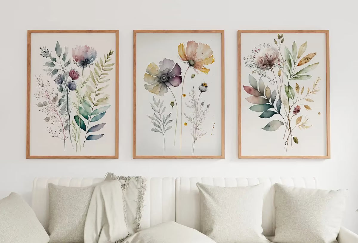 Botanical Print Set of 3. Watercolor Gallery Wall Art. Floral Printable Line Art. Wild Flowers Bouquet Art. Minimal Boho Floral Prints. #3 – Printable Wall Art Set