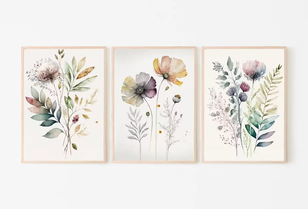 Botanical Print Set of 3. Watercolor Gallery Wall Art. Floral Printable Line Art. Wild Flowers Bouquet Art. Minimal Boho Floral Prints. #3 – Printable Wall Art Set