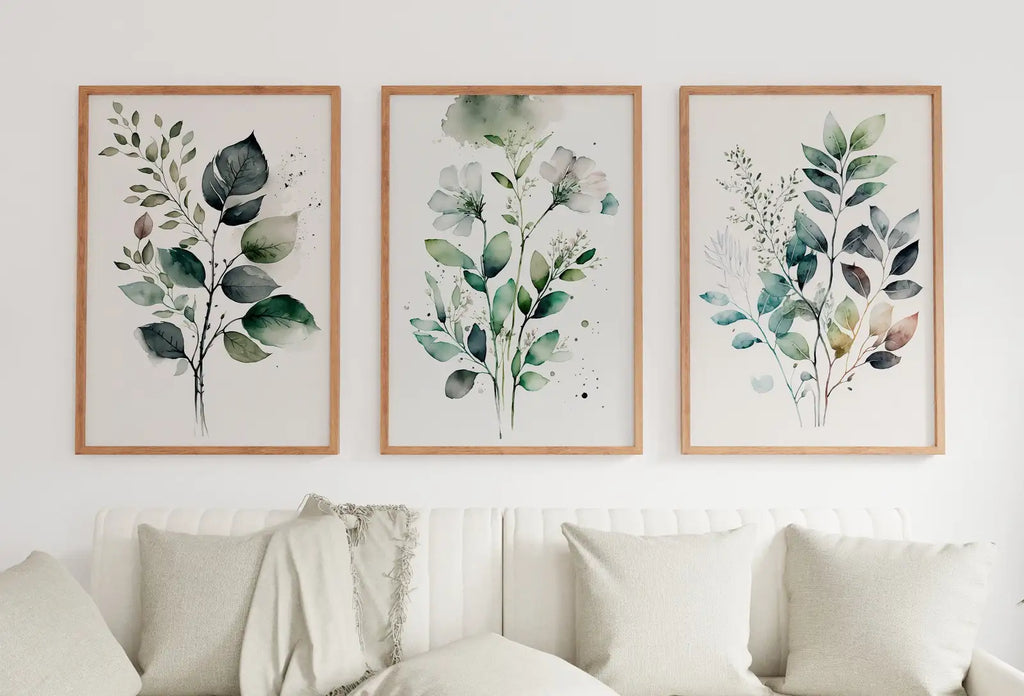 Framed view of Botanical Print Set of 3. Watercolor Gallery Wall Art. Floral Printable Line Art. Wild Flowers Bouquet Art. Minimal Boho Floral Prints. #4 – printable wall art digital download.