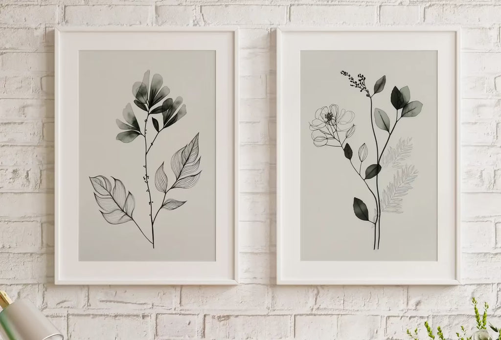 Botanical Prints Set of 2. Minimal Boho Floral Prints. Watercolor Sage Green Gallery Wall Art. Floral Printable Art Wild Flower Bouquet Art – Printable Wall Art Set