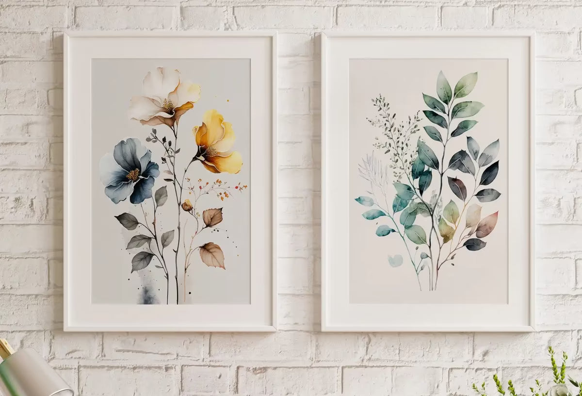 Botanical Prints Set of 2. Watercolor Gallery Wall Art. Floral Printable Art. Wild Flowers Bouquet Art. Minimal Boho Floral Prints. #1 – Printable Wall Art Set