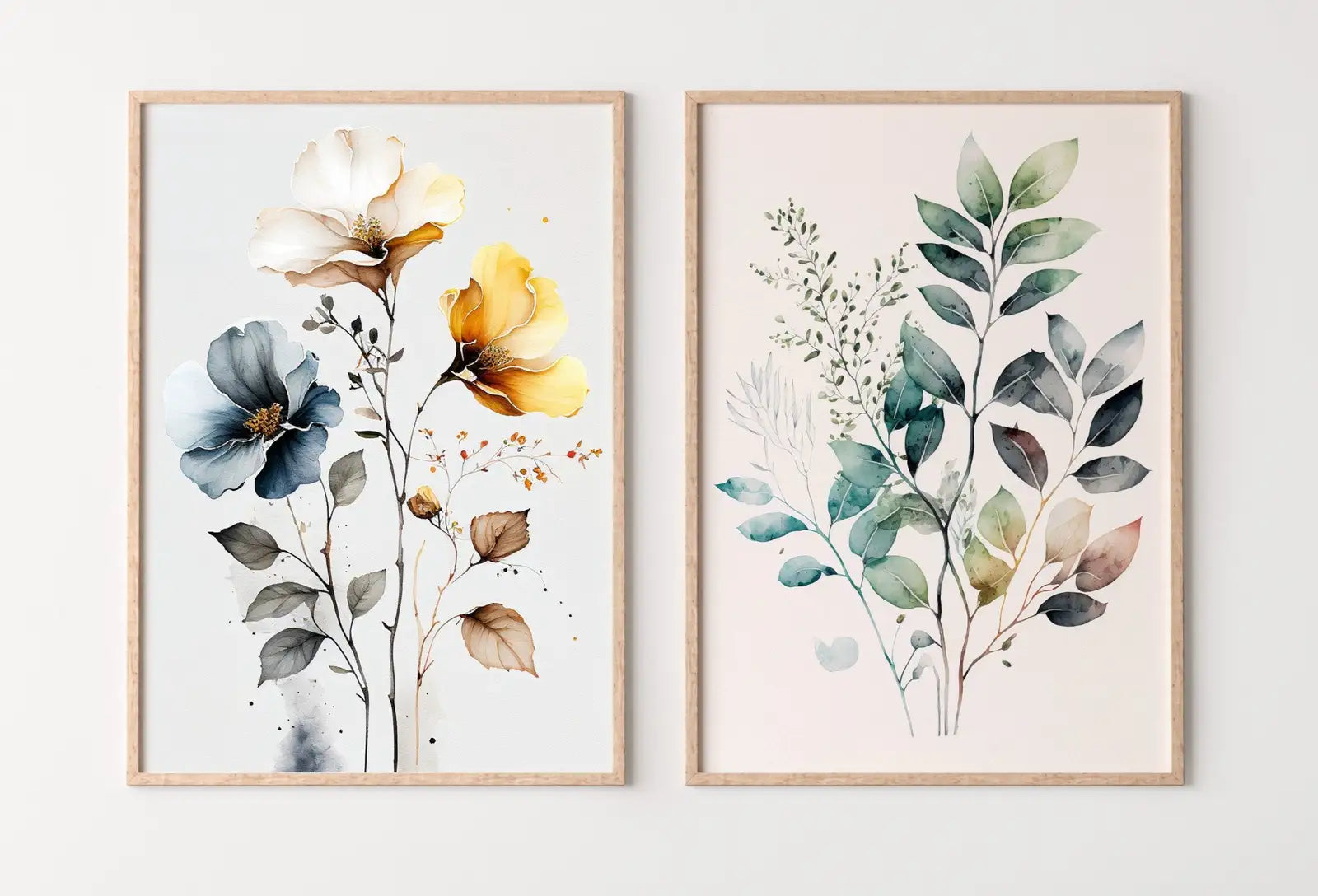 Botanical Prints Set of 2. Watercolor Gallery Wall Art. Floral Printable Art. Wild Flowers Bouquet Art. Minimal Boho Floral Prints. #1 – Printable Wall Art Set (Digital Download) – Digital Download