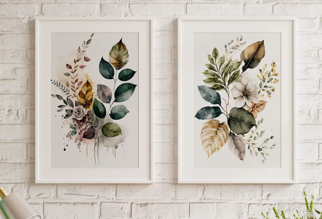 Framed view of Botanical Prints Set of 2. Watercolor Gallery Wall Art. Floral Printable Art. Wild Flowers Bouquet Art. Minimal Boho Floral Prints. #2 – printable wall art digital download.