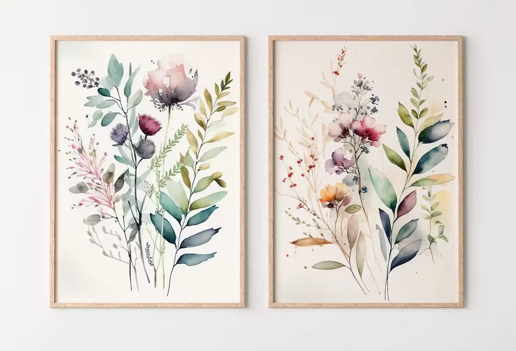 Botanical Prints Set of 2. Watercolor Gallery Wall Art. Floral Printable Art. Wild Flowers Bouquet Art. Minimal Boho Floral Prints. #3 – Printable Wall Art Set