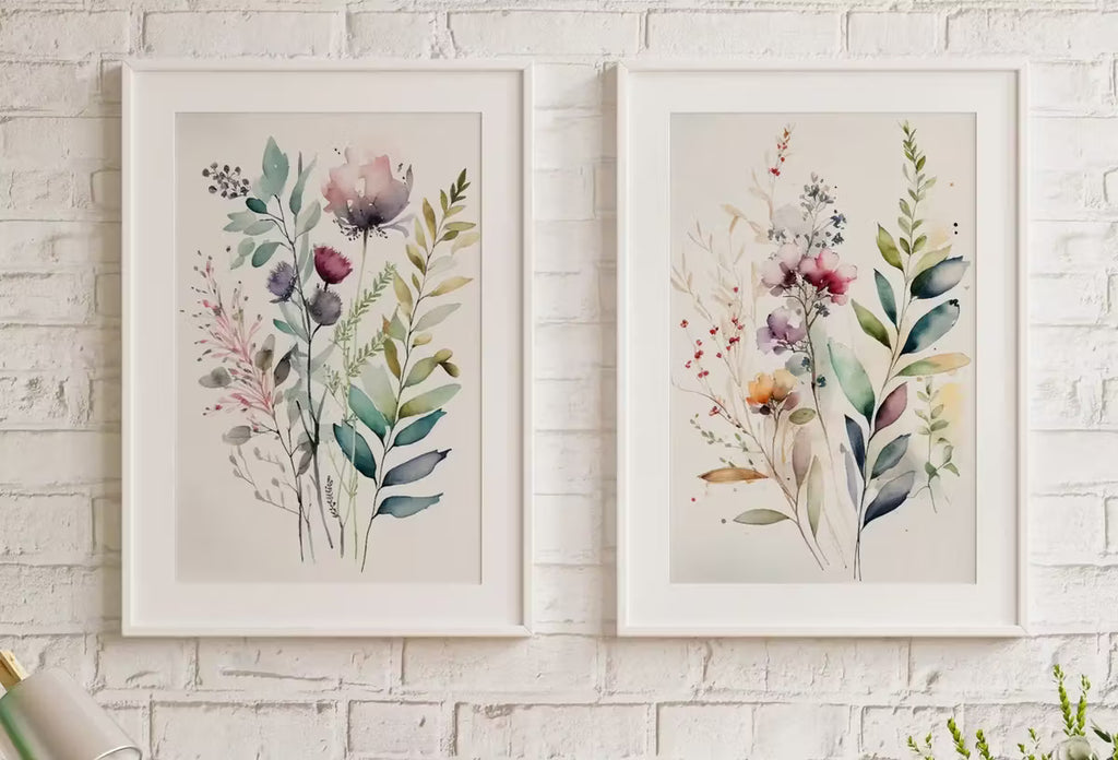 Botanical Prints Set of 2. Watercolor Gallery Wall Art. Floral Printable Art. Wild Flowers Bouquet Art. Minimal Boho Floral Prints. #3 – Printable Wall Art Set