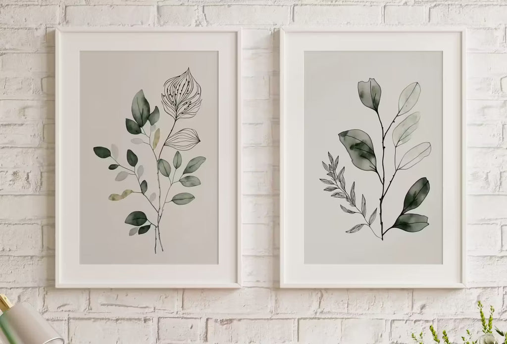 Botanical Prints Set of 2. Watercolor Sage Green Gallery Wall Art. Floral Printable Art Wild Flowers Bouquet Art. Minimal Boho Floral Prints – Printable Wall Art Set