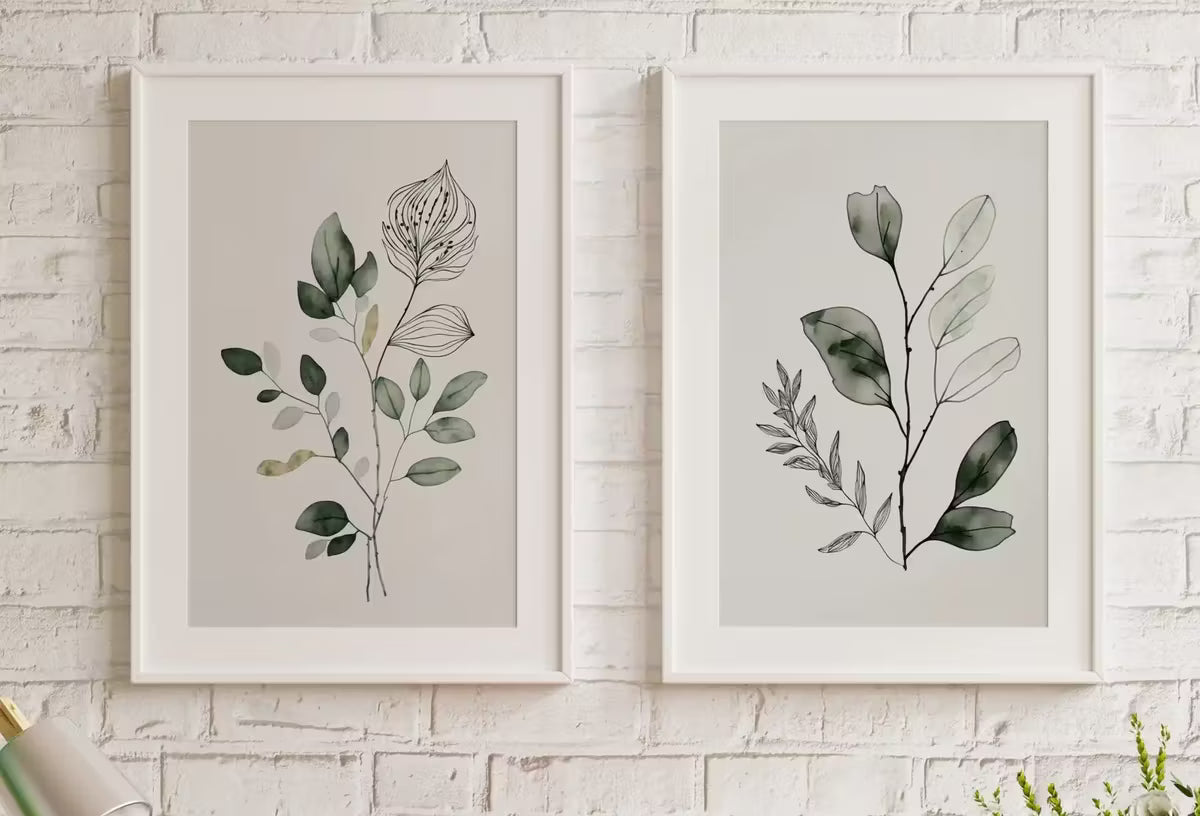 Botanical Prints Set of 2. Watercolor Sage Green Gallery Wall Art. Floral Printable Art Wild Flowers Bouquet Art. Minimal Boho Floral Prints – Printable Wall Art Set