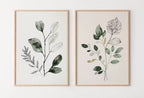 Botanical Prints Set of 2. Watercolor Sage Green Gallery Wall Art. Floral Printable Art Wild Flowers Bouquet Art. Minimal Boho Floral Prints – Printable Wall Art Set