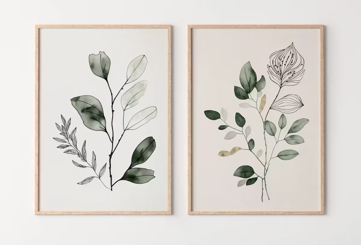 Botanical Prints Set of 2. Watercolor Sage Green Gallery Wall Art. Floral Printable Art Wild Flowers Bouquet Art. Minimal Boho Floral Prints – Printable Wall Art Set