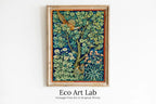 Framed view of Botanical Wall Art Poster, Vintage Floral Pattern Print. Wildlife Nature Art Nouveau Flowers Bird and Squirrel Digital Printable Wall Art. – printable wall art digital download.
